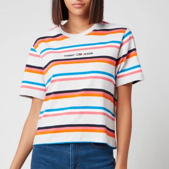 Image of Tommy Jeans Womens Tjw Bxy Crop Stripe Tee - Silvery Grey Htr/Multi - M