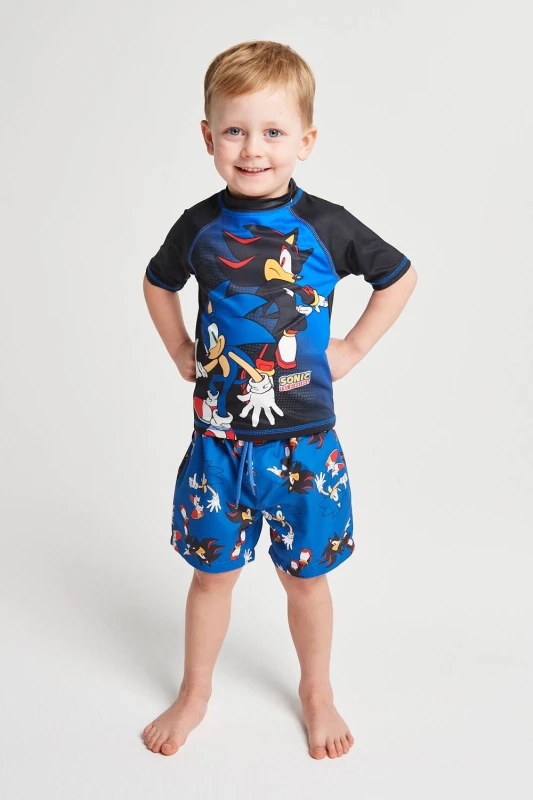 Image of Brand Threads Sonic vs Shadow Rash Vest & Shorts in Blue Size: 5-6 Years Blue Unisex 5-6 Years