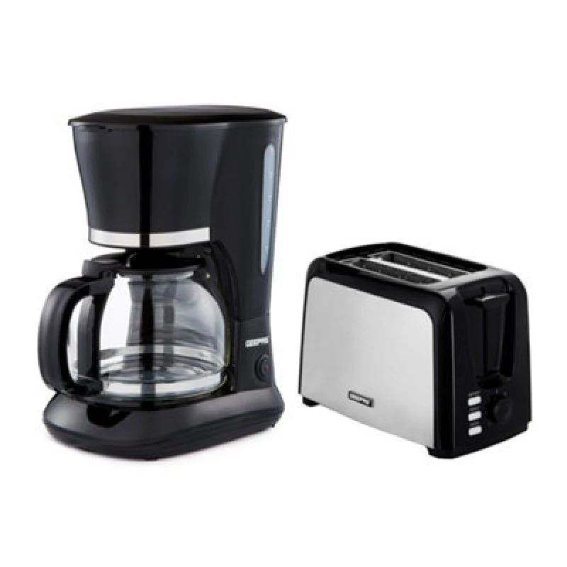 Image of Geepas 1.5L Filter Coffee Machine 800W & 2 Slice Toaster Combo Set