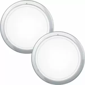 Image of Loops - 2 pack Wall Flush Ceiling Light Chrome Shade White Clear Glass Painted E27 60W
