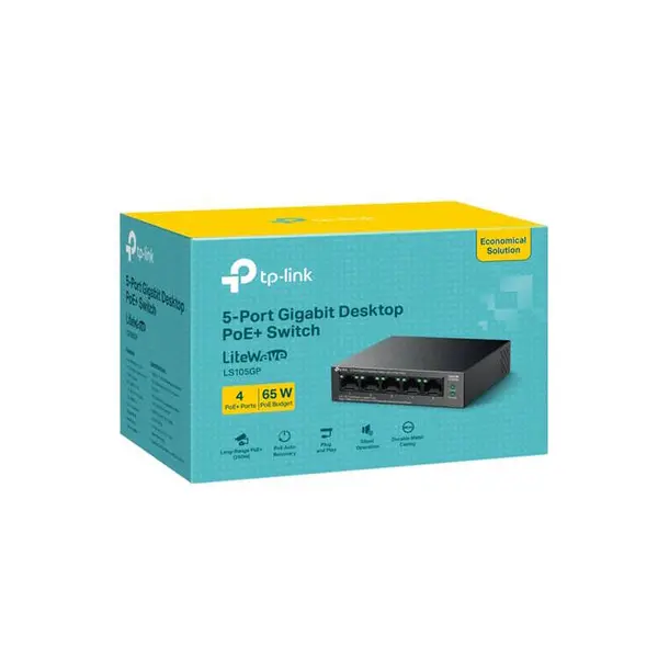 Image of TP Link LiteWave 5-Port Gigabit Desktop Switch with 4-Port PoE+ LS105GP