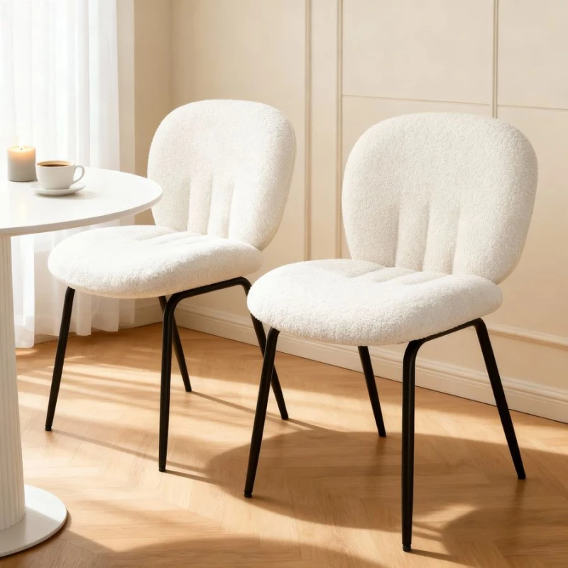 Image of Home Garden Direct Muffin - Set of 2 Dining Chairs in Boucle - Cream in Beige Beige Unisex