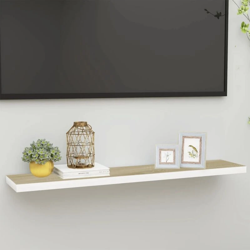 Image of VIDAXL Floating Wall Shelf Oak and White 120x23.5x3.8cm MDF vidaXL 8720286416860