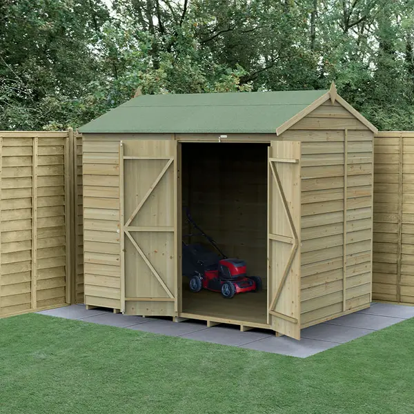 Image of 8' x 6' Forest 4Life 25yr Guarantee Overlap Pressure Treated Windowless Double Door Reverse Apex Wooden Shed (2.42m x 1.99m)