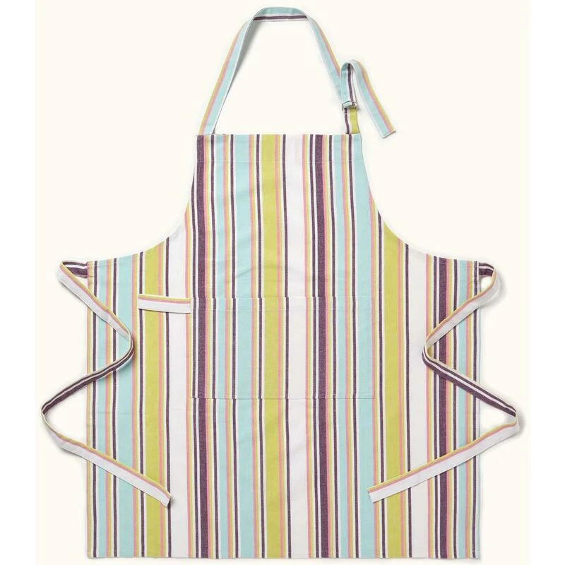 Image of Homescapes Osaka Green Stripe Cotton Apron Green