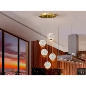 Image of Schuller Austral Modern Cluster Drop 5 Light LED Pendant Light, Spherical Carved Crystal Globes, 1264lm, 3200K