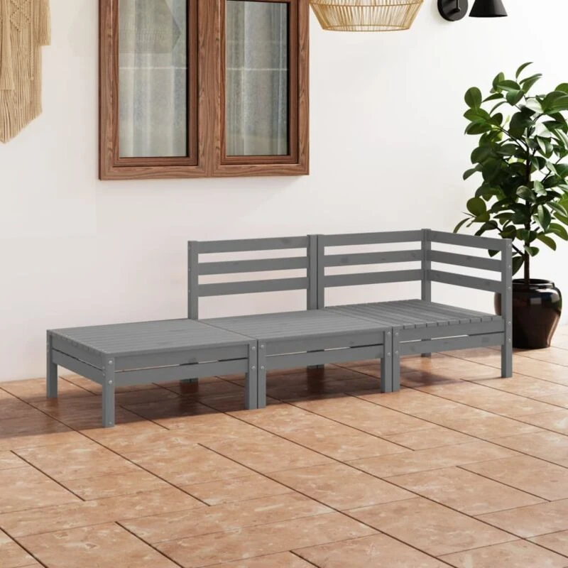 Image of VIDAXL 3 Piece Garden Lounge Set Grey Solid Pinewood Vidaxl 8720286684962