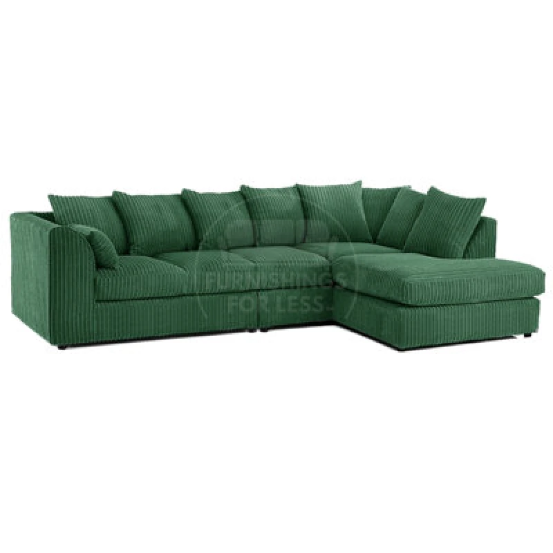 Image of Furnishings For Less UK Luxor Green Jumbo Cord Large 5 Seater Corner Sofa Long Right Hand Facing