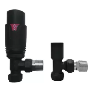 Image of Matt Black Thermostatic Angled Radiator Valves