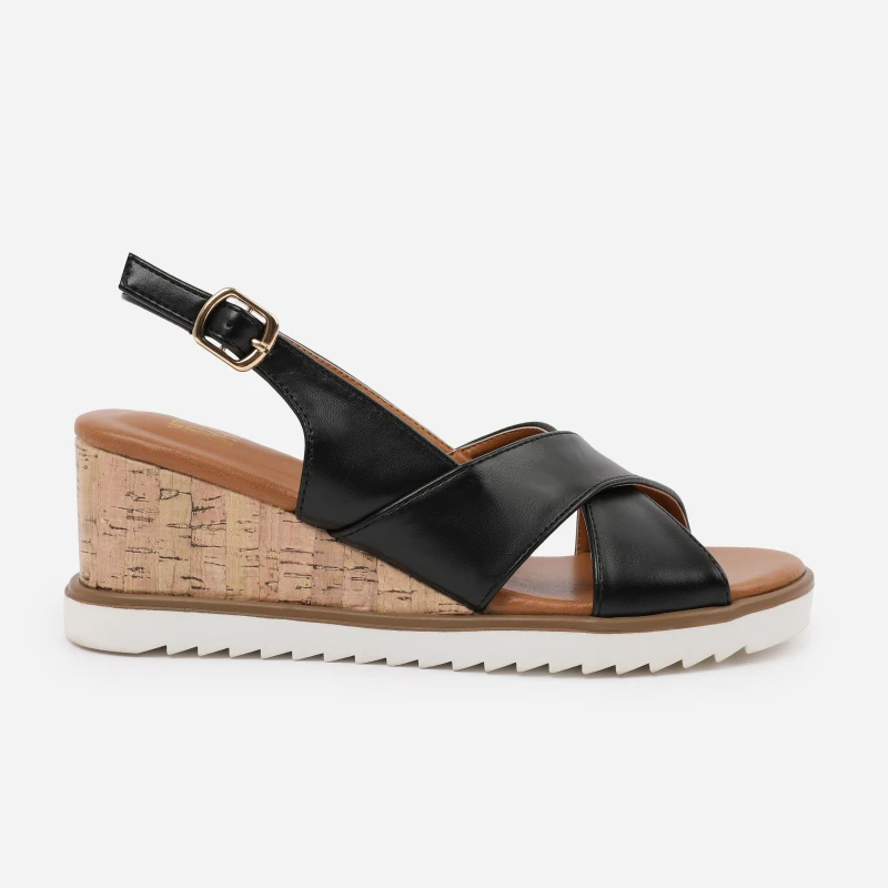 Image of Wheres That From Wheres That From Black PU Qween Wedge Shoes Black 5