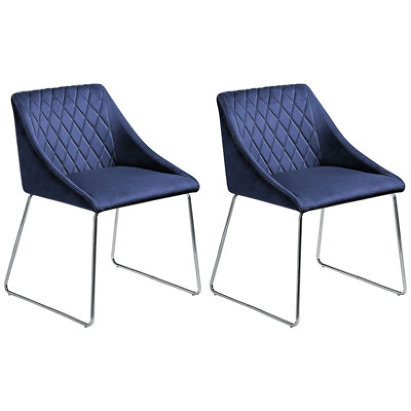 Image of Beliani Set Of 2 Dining Chairs Arcata Velvet Navy Blue