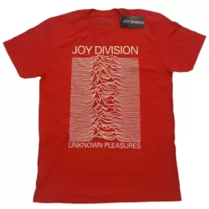 Image of Joy Division - Unknown Pleasures White On Red Unisex X-Small T-Shirt - Red