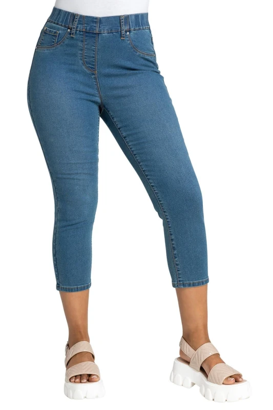 Image of Roman Womens Petite Stretch Crop Denim Jegging in Mid Blue Size: 14 Mid Blue Female 14