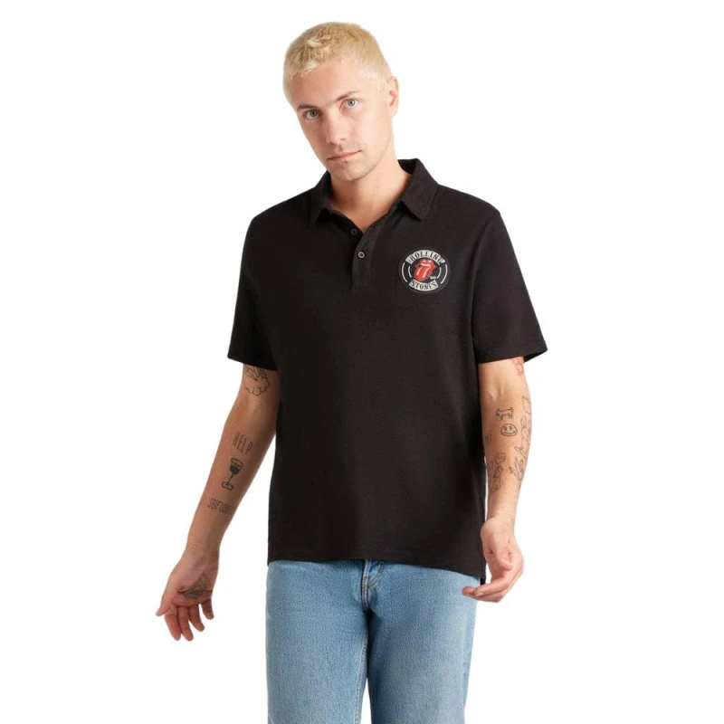 Image of Amplified Mens The Rolling Stones Slub Polo Shirt in Black Size: Small Black Male S