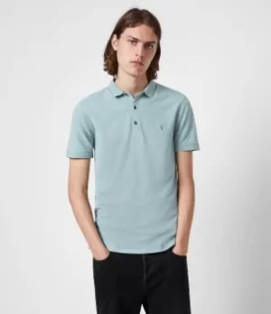 Image of AllSaints Mens Reform Short Sleeve Polo Shirt, Moon Blue, Size: XXL