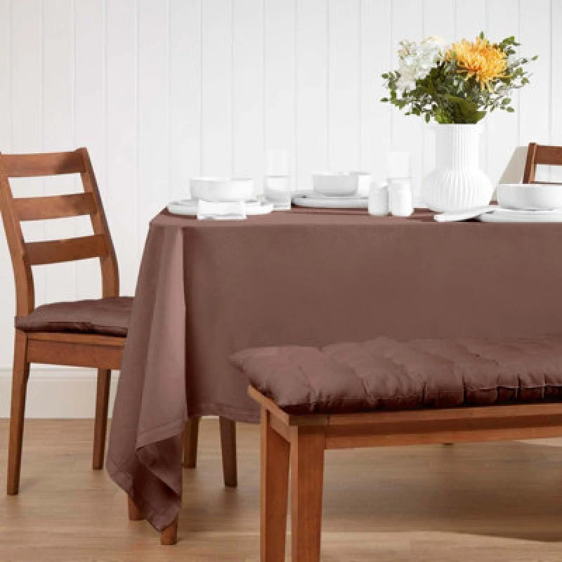Image of Homescapes Plain Cotton Tablecloth, 178cm x 300cm Chocolate