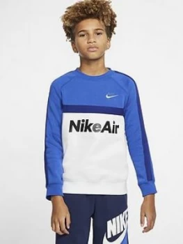 Image of Nike Sportswear Air Older Boys Crew Neck Sweatshirt - Blue/White