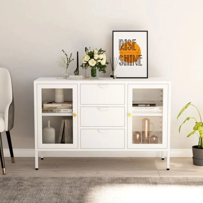 Image of VIDAXL Sideboard White 105x35x70cm Steel and Tempered Glass Vidaxl 8720286564424