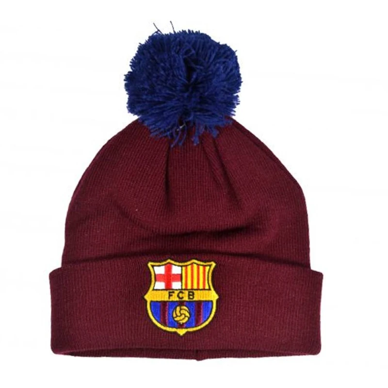 Image of Barcelona FC Mens Knitted Bobble Hat in Burgundy Burgundy Male One Size