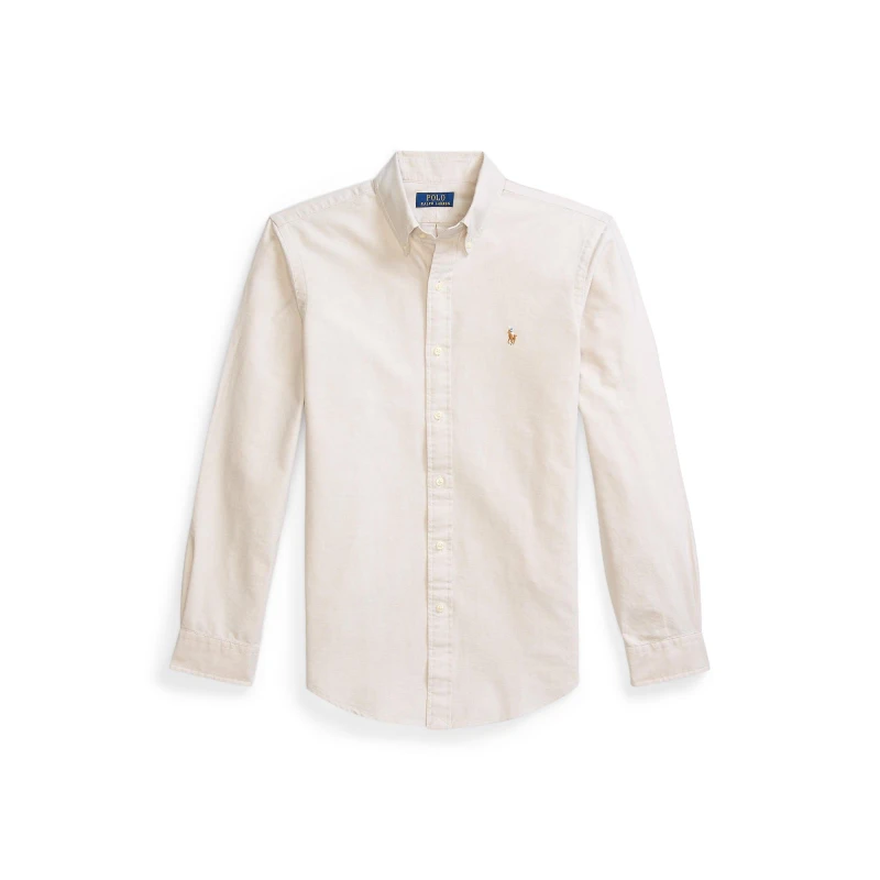 Image of Polo Ralph Lauren Mens Oxford Long-Sleeve Plain Shirt Coastal Beige male L