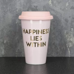 Image of Travel Mug Happiness Lies Within Light Pink 15cm