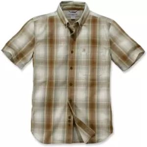 Image of Carhartt Essential Plaid Short Sleeve Shirt, brown, Size 2XL, brown, Size 2XL
