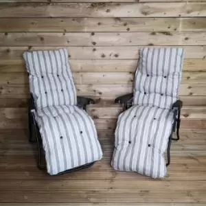 Image of Pack of Two Padded Outdoor Garden Patio Recliners / Sun Loungers with Grey Stripes