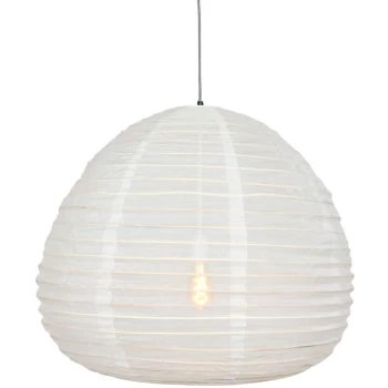 Image of Sienna Lighting - Sienna Bangalore Spherical Pendant Ceiling Light Wood Blank, Linen Fabric, Metal