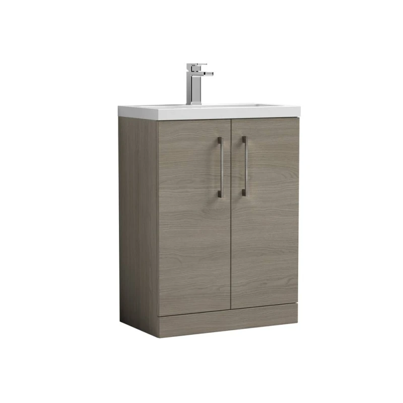 Image of Balterley Bathroom Vanity Basin Unit, Brushed Pewter Handles, 600mm, Mid Oak in Brown Brown Unisex