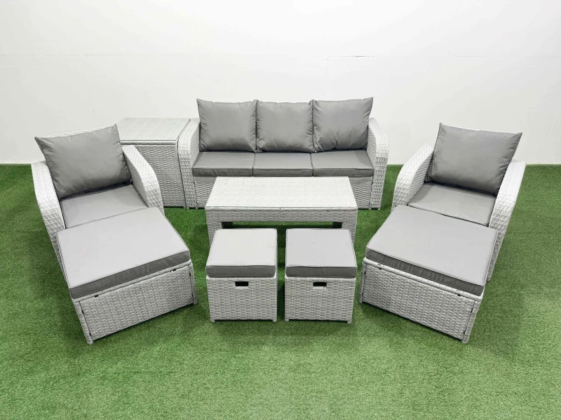 Image of Fimous PE Wicker Rattan Furniture Sofa Sets with Coffee Table Side Table in Light Grey Light Grey Unisex