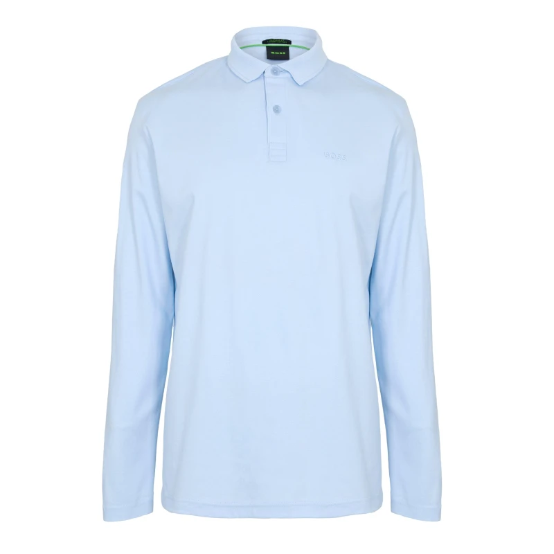 Image of Boss Mens Pirol Long-Sleeve Polo Shirt, Timeless Design Open Blue male S
