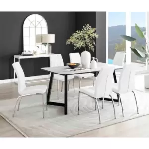 Image of Furniture Box Carson White Marble Effect Dining Table and 6 White Isco Chairs