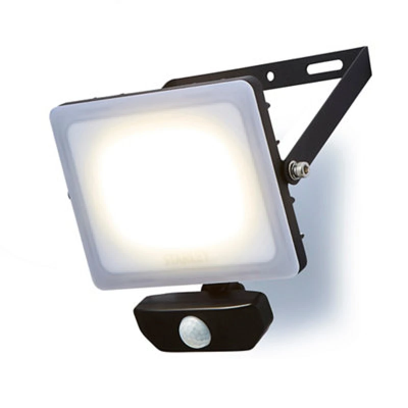 Image of Stanley Black / Frosted Opal Mains-Powered Cool Daylight LED Pir Slimline Floodlight 2700Lm