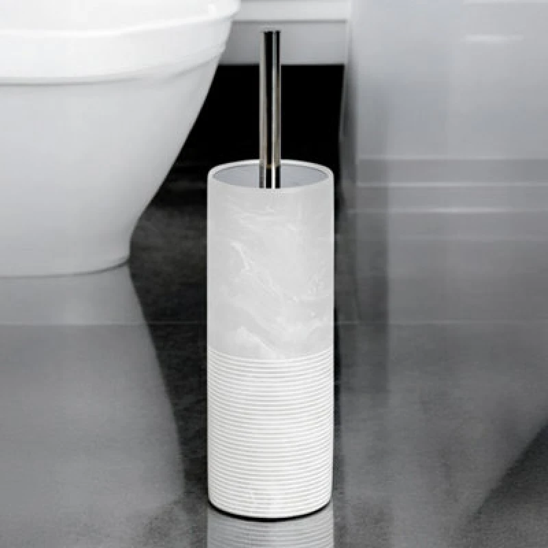 Image of Showerdrape Bianco Frost Onyx White Striped Toilet Brush & Holder, White BIABH