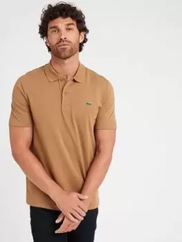 Image of Lacoste Ottoman Ribbed Cotton Polo Shirt - Brown, Size S, Men