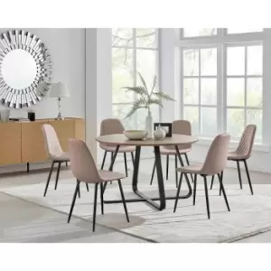 Image of Furniture Box Santorini Brown Round Dining Table and 6 Cappuccino Corona Black Leg Chairs