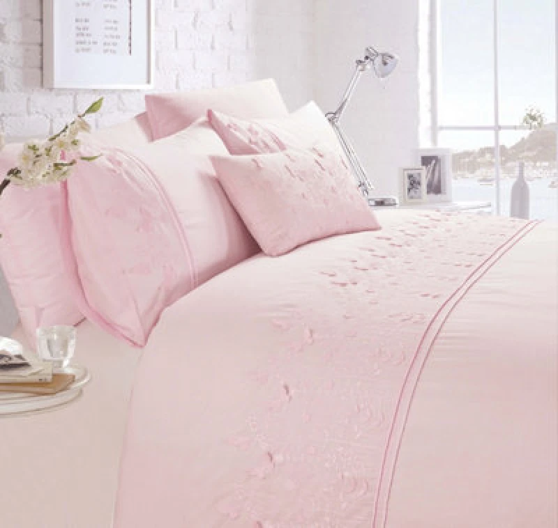 Image of Rapport Home Papillon Cotton Duvet Set with Pillowcase Dusty Pink