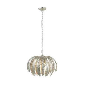 Image of Endon Directory Lighting - Endon Delphine - Floral Leaves 3 Light Spherical Pendant Silver Paint, E14