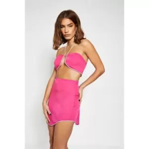 Image of I Saw It First Diamante Curved Hem Mini Skirt Co Ord - Pink