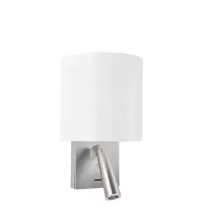 Image of Gamma LED Wall Light with Reading Light Round Shade Satin Nickel 179lm 2700K