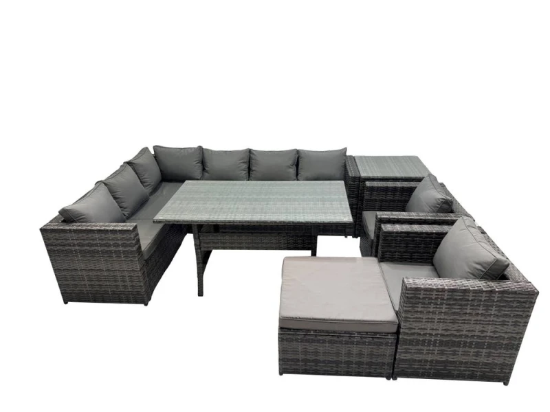 Image of Fimous Outdoor PE Rattan Sofa Set with with Big Stool Side Table in Dark Grey Dark Grey Unisex