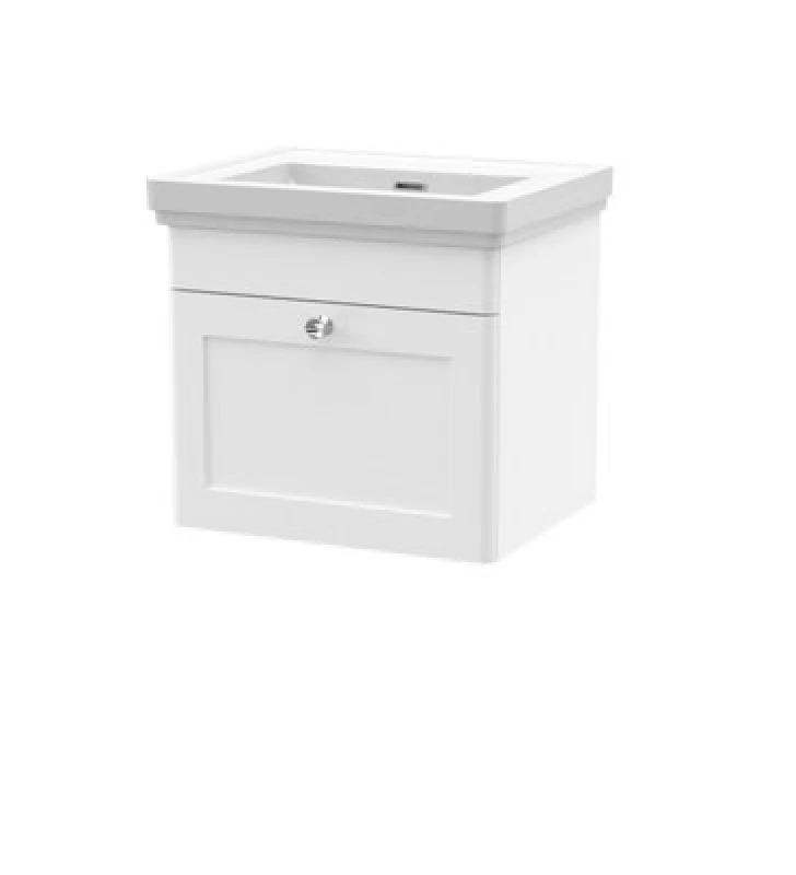 Image of nuie 500mm Wall Hung 1 Drawer Vanity & Basin 0TH - Satin White CLC191H