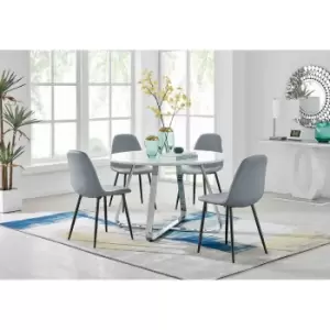 Image of Furniture Box Santorini White Round Table and 4 Elephant Grey Corona Black Leg Chairs