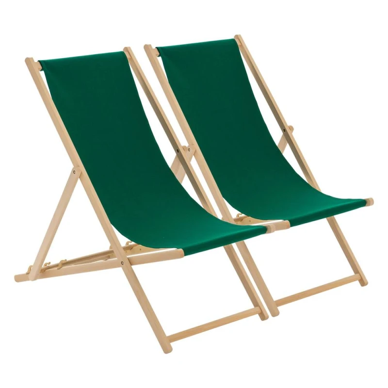 Image of Harbour Housewares Folding Wooden Deck Chairs Green Pack of 2 Green
