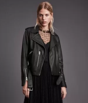 Image of AllSaints Womens Regular Fit Slim Balfern Biker Jacket, Black, Size: 6
