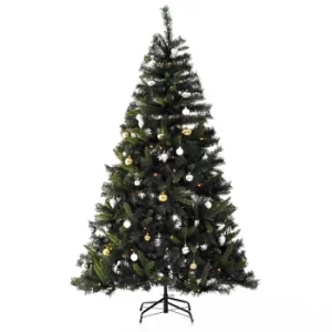Image of HOMCOM 1.8m 6ft Pre-Lit Artificial Christmas Tree 200 LED Xmas Tree Holiday Decor with Decorative Balls Ornament Metal Stand