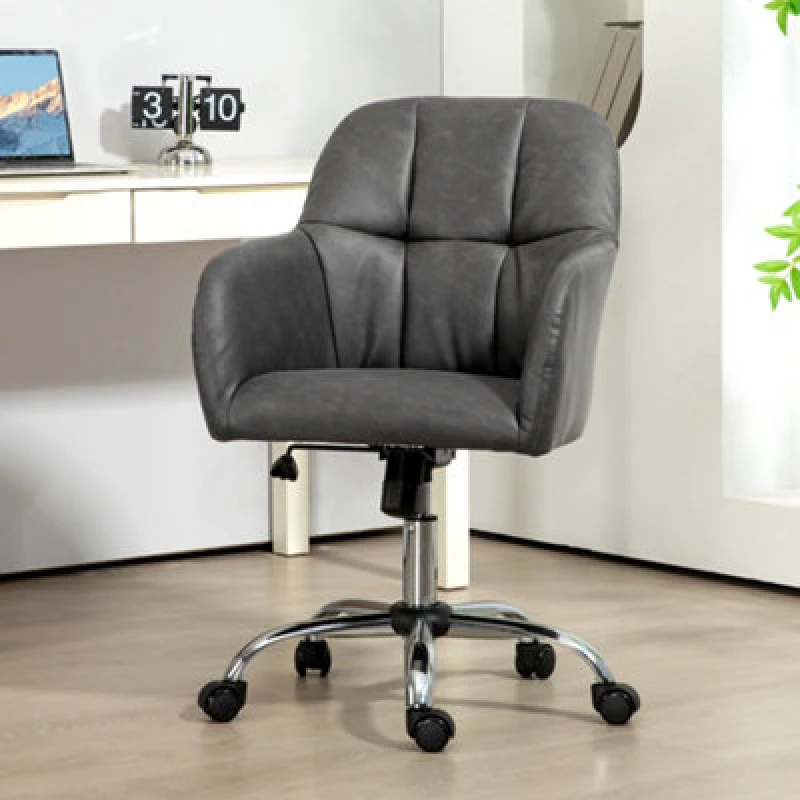 Image of HOMCOM Computer Grey Desk Chair with PU Leather - Swivel Wheels - Grey TJ Hughes 5061025059812