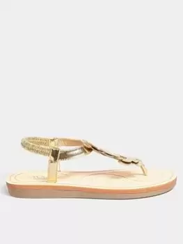 Image of Yours Extra Wide Fit Diamante Butterfly Toe Post Gold, Size 9Eee, Women