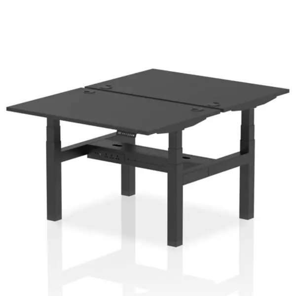 Image of Air Air Back-to-Back 1200 x 800mm Height Adjustable 2 Person Bench Desk Black Top with Cable Ports Black Frame HASCP2P12800BLKB