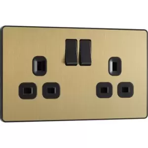 Image of BG Evolve Brushed (Black Ins) Double Switched 13A Power Socket in Brass Steel
